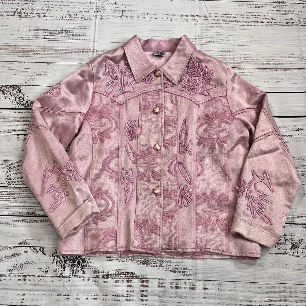 Parsley & Sage Vintage 90s Women's Med Pink Embroidered Fairycore Boho Jacket